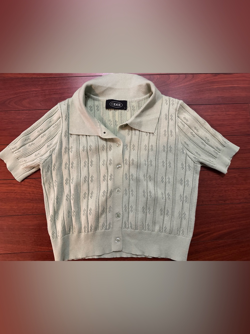 Cider Light Sage Open Knit Button Polo